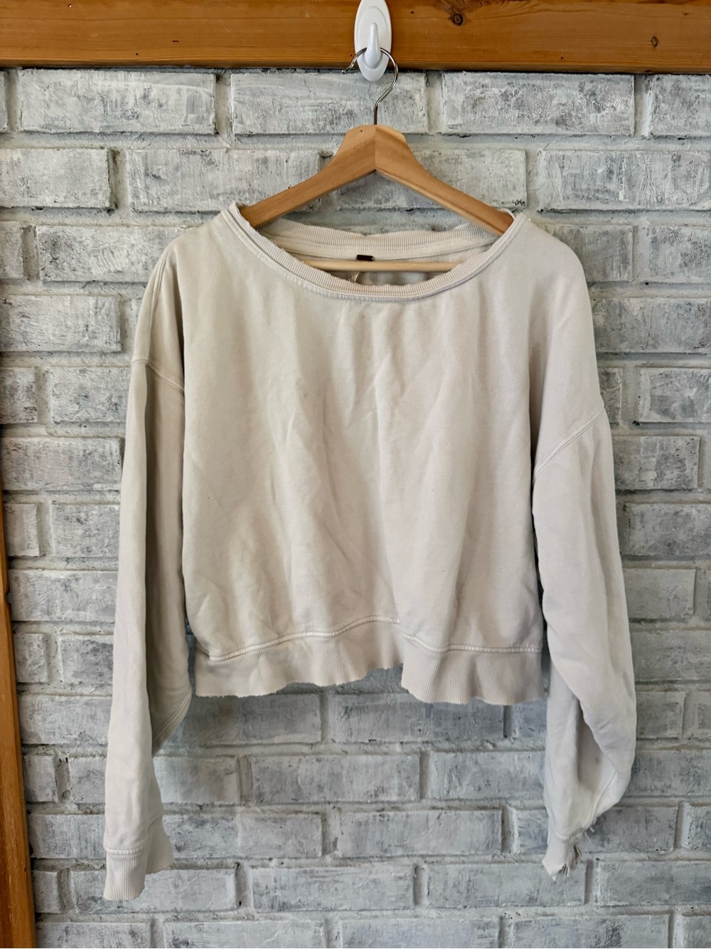 Free People Relaxed Cropped Sweatshirt in Light Cream